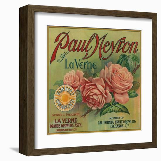 Paul Neyron of La Verne Orange Label - Lordsburg, CA-Lantern Press-Framed Art Print