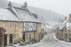 Looking down the quintessential English village of Castle Combe in the snow, Wiltshire, England, Un-Paul Porter-Photographic Print