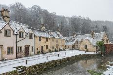 Snow covered houses by By Brook in Castle Combe, Wiltshire, England, United Kingdom, Europe-Paul Porter-Photographic Print