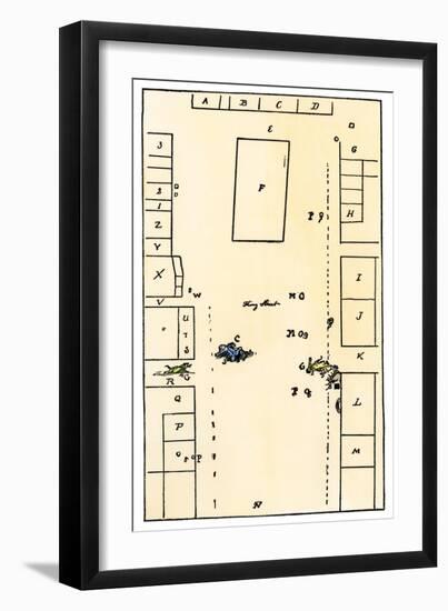 Paul Revere's Drawing of the Boston Massacre on King Street, Used in Trial of the British Soldiers-null-Framed Giclee Print