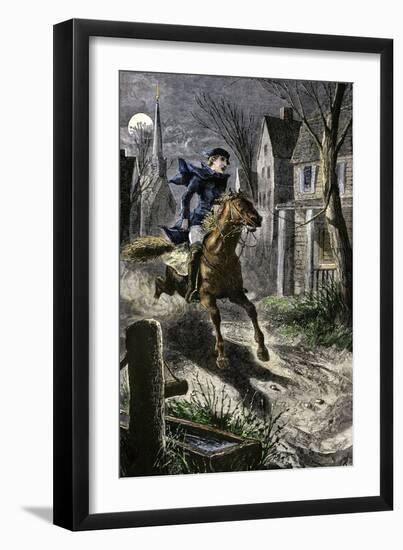 Paul Revere's Ride to Awaken the Minutemen of Lexington, Massachusetts, April 19, 1775-null-Framed Giclee Print