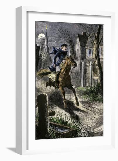 Paul Revere's Ride to Awaken the Minutemen of Lexington, Massachusetts, April 19, 1775-null-Framed Giclee Print