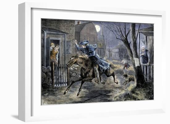 Paul Revere's Ride to Rouse Minutemen before the Battle of Lexington, April 19, 1775-null-Framed Giclee Print