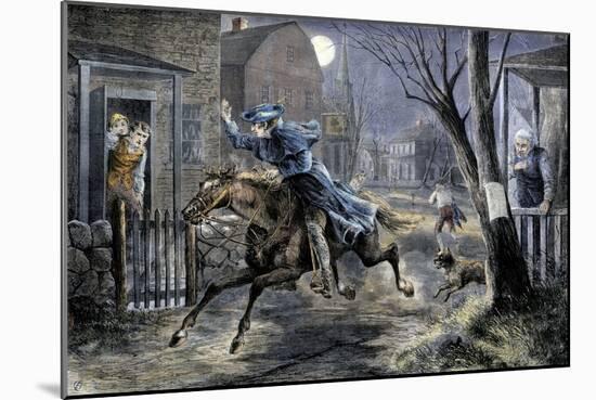 Paul Revere's Ride to Rouse Minutemen before the Battle of Lexington, April 19, 1775-null-Mounted Giclee Print