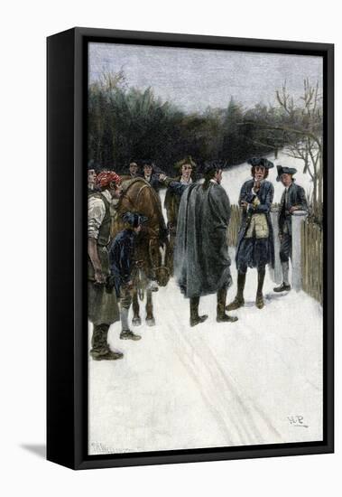 Paul Revere Warning John Sullivan of British Threat at Fort William and Mary, 1774-null-Framed Stretched Canvas