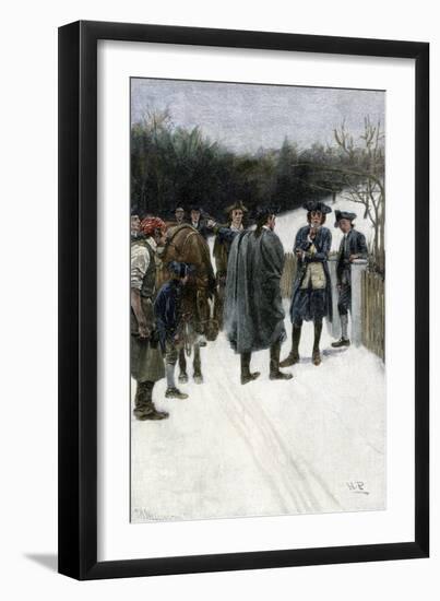 Paul Revere Warning John Sullivan of British Threat at Fort William and Mary, 1774-null-Framed Premium Giclee Print