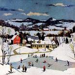 "Skating on Farm Pond," Country Gentleman Cover, January 1, 1950-Paul Sample-Framed Stretched Canvas