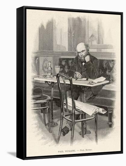 Paul Verlaine French Writer Writing at a Cafe Table-null-Framed Stretched Canvas