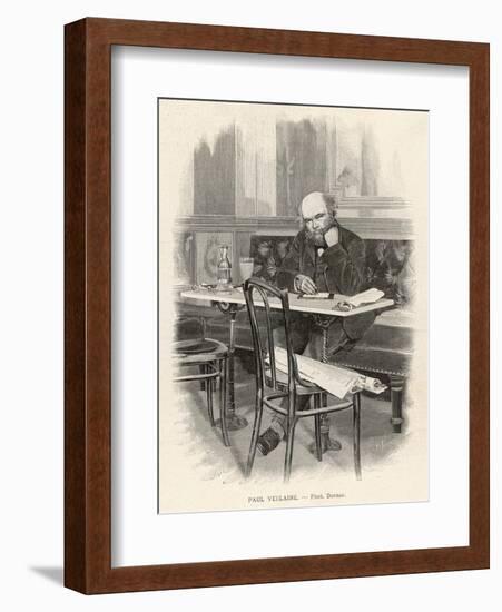 Paul Verlaine French Writer Writing at a Cafe Table-null-Framed Art Print
