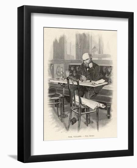 Paul Verlaine French Writer Writing at a Cafe Table-null-Framed Art Print