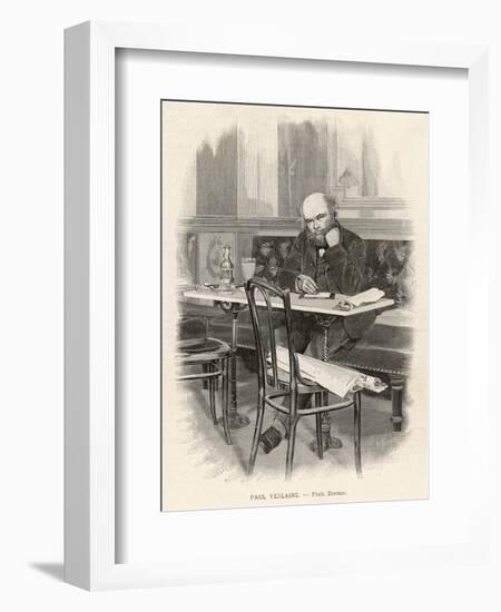 Paul Verlaine French Writer Writing at a Cafe Table-null-Framed Art Print