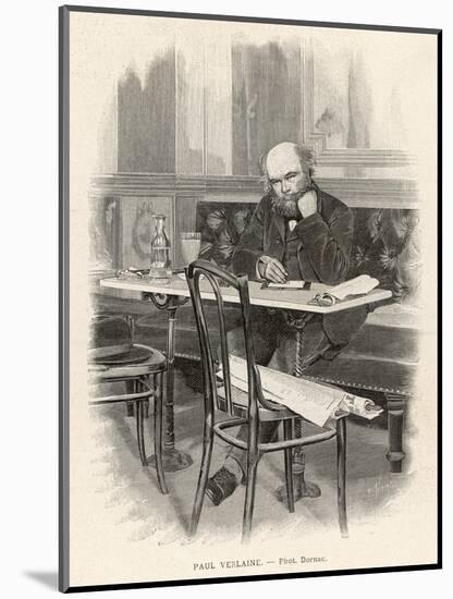 Paul Verlaine French Writer Writing at a Cafe Table-null-Mounted Art Print