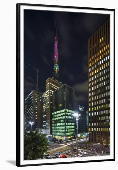 Paulista Avenue at Night, Sao Paulo.-Jon Hicks-Framed Premium Photographic Print