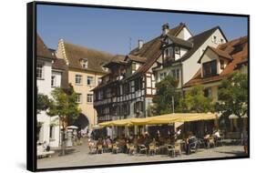 Pavement Cafe in Main Square, Meersberg, Lake Constance, Germany-James Emmerson-Framed Stretched Canvas