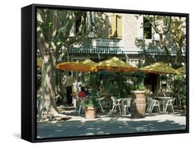 Pavement Cafe, Lagrasse, Aude, Languedoc-Roussillon, France-Ruth Tomlinson-Framed Stretched Canvas
