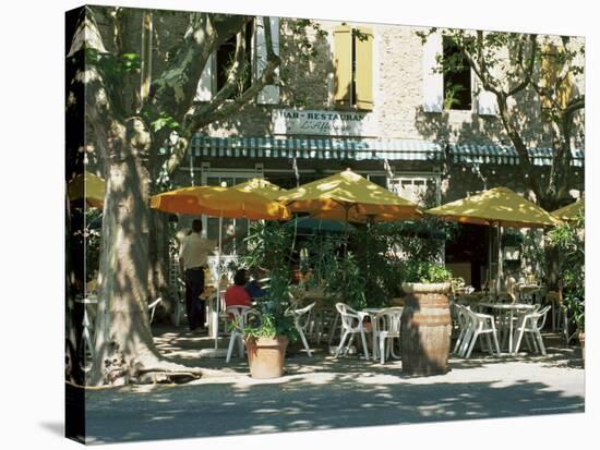 Pavement Cafe, Lagrasse, Aude, Languedoc-Roussillon, France-Ruth Tomlinson-Stretched Canvas