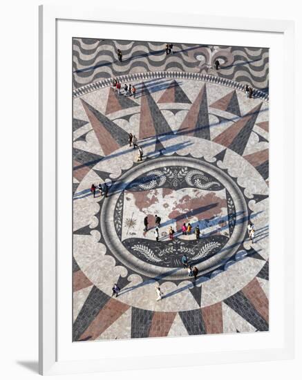 Pavement Map Showing Routes of Portugese Explorers Below Monument to Discoveries, Lisbon, Portugal-Stuart Black-Framed Photographic Print