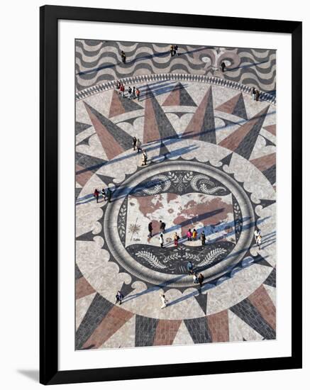 Pavement Map Showing Routes of Portugese Explorers Below Monument to Discoveries, Lisbon, Portugal-Stuart Black-Framed Photographic Print