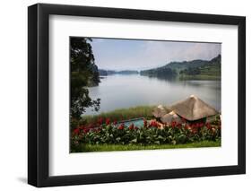 Pavilion and Flowers at a Viewpoint Overlooking Lake Bunyonyi, Uganda, East Africa, Africa-Michael-Framed Photographic Print