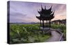 Pavilion, Lotus Field and Zig Zag Bridge at West Lake, Hangzhou, Zhejiang, China, Asia-Andreas Brandl-Stretched Canvas