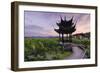 Pavilion, Lotus Field and Zig Zag Bridge at West Lake, Hangzhou, Zhejiang, China, Asia-Andreas Brandl-Framed Photographic Print