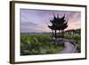 Pavilion, Lotus Field and Zig Zag Bridge at West Lake, Hangzhou, Zhejiang, China, Asia-Andreas Brandl-Framed Photographic Print