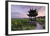 Pavilion, Lotus Field and Zig Zag Bridge at West Lake, Hangzhou, Zhejiang, China, Asia-Andreas Brandl-Framed Photographic Print