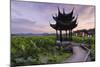 Pavilion, Lotus Field and Zig Zag Bridge at West Lake, Hangzhou, Zhejiang, China, Asia-Andreas Brandl-Mounted Photographic Print