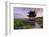 Pavilion, Lotus Field and Zig Zag Bridge at West Lake, Hangzhou, Zhejiang, China, Asia-Andreas Brandl-Framed Photographic Print