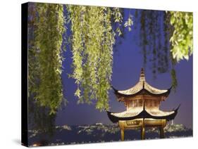 Pavilion on Xi Hu at Dusk, Hangzhou, Zhejiang, China, Asia-Ian Trower-Stretched Canvas