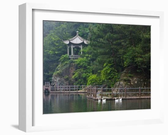 Pavilion with Lake in the Mountain, Tiantai Mountain, Zhejiang Province, China-Keren Su-Framed Premium Photographic Print