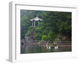 Pavilion with Lake in the Mountain, Tiantai Mountain, Zhejiang Province, China-Keren Su-Framed Premium Photographic Print