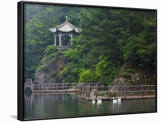 Pavilion with Lake in the Mountain, Tiantai Mountain, Zhejiang Province, China-Keren Su-Framed Photographic Print