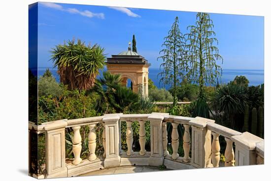 Pavilion with View of the Sea at Hanbury Botanic Gardens near Ventimiglia, Italy-null-Stretched Canvas