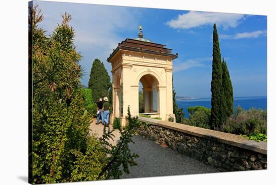 Pavilion with View of the Sea at Hanbury Botanic Gardens near Ventimiglia, Italy-null-Stretched Canvas