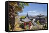 Pavilions and Palm Leaves at Mufu Wood Mansion, Lijiang, Yunnan, China, Asia-Andreas Brandl-Framed Stretched Canvas