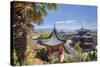 Pavilions and Palm Leaves at Mufu Wood Mansion, Lijiang, Yunnan, China, Asia-Andreas Brandl-Stretched Canvas