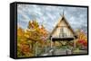 Pavillion Deck Surrounded by Autumn Foliage-Dean Fikar-Framed Stretched Canvas