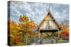 Pavillion Deck Surrounded by Autumn Foliage-Dean Fikar-Stretched Canvas