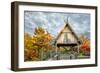 Pavillion Deck Surrounded by Autumn Foliage-Dean Fikar-Framed Photographic Print