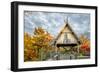 Pavillion Deck Surrounded by Autumn Foliage-Dean Fikar-Framed Photographic Print