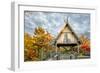 Pavillion Deck Surrounded by Autumn Foliage-Dean Fikar-Framed Photographic Print