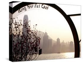 Pavillion on Kowloon Waterfront, Overlooking Victoria Harbour, Displays a Chinese New Year Message-Andrew Watson-Stretched Canvas