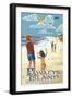 Pawleys Island, South Carolina - Kite Flyers-Lantern Press-Framed Art Print