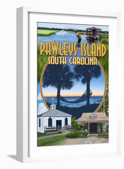 Pawleys Island, South Carolina - Montage-Lantern Press-Framed Art Print