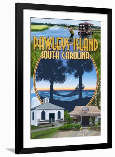 Pawleys Island, South Carolina - Montage-Lantern Press-Framed Art Print