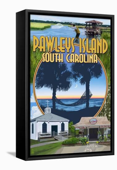 Pawleys Island, South Carolina - Montage-Lantern Press-Framed Stretched Canvas