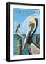 Pawleys Island, South Carolina - Pelicans-Lantern Press-Framed Art Print