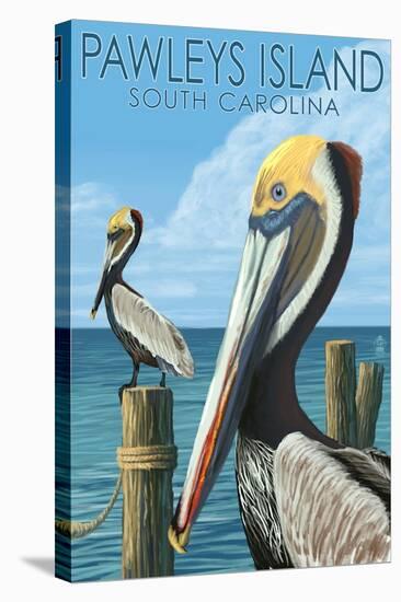 Pawleys Island, South Carolina - Pelicans-Lantern Press-Stretched Canvas