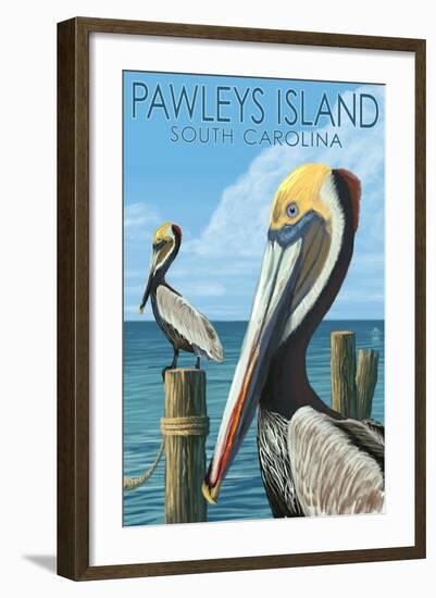 Pawleys Island, South Carolina - Pelicans-Lantern Press-Framed Art Print